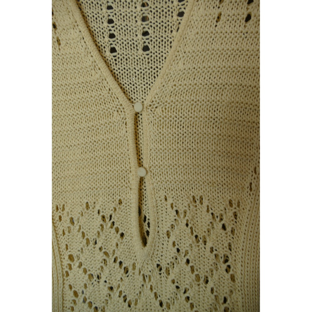 Solid And Striped Cream Crochet Knit Maxi Dress Long Sleeve V Neck Button Accent - Picture 6 of 15
